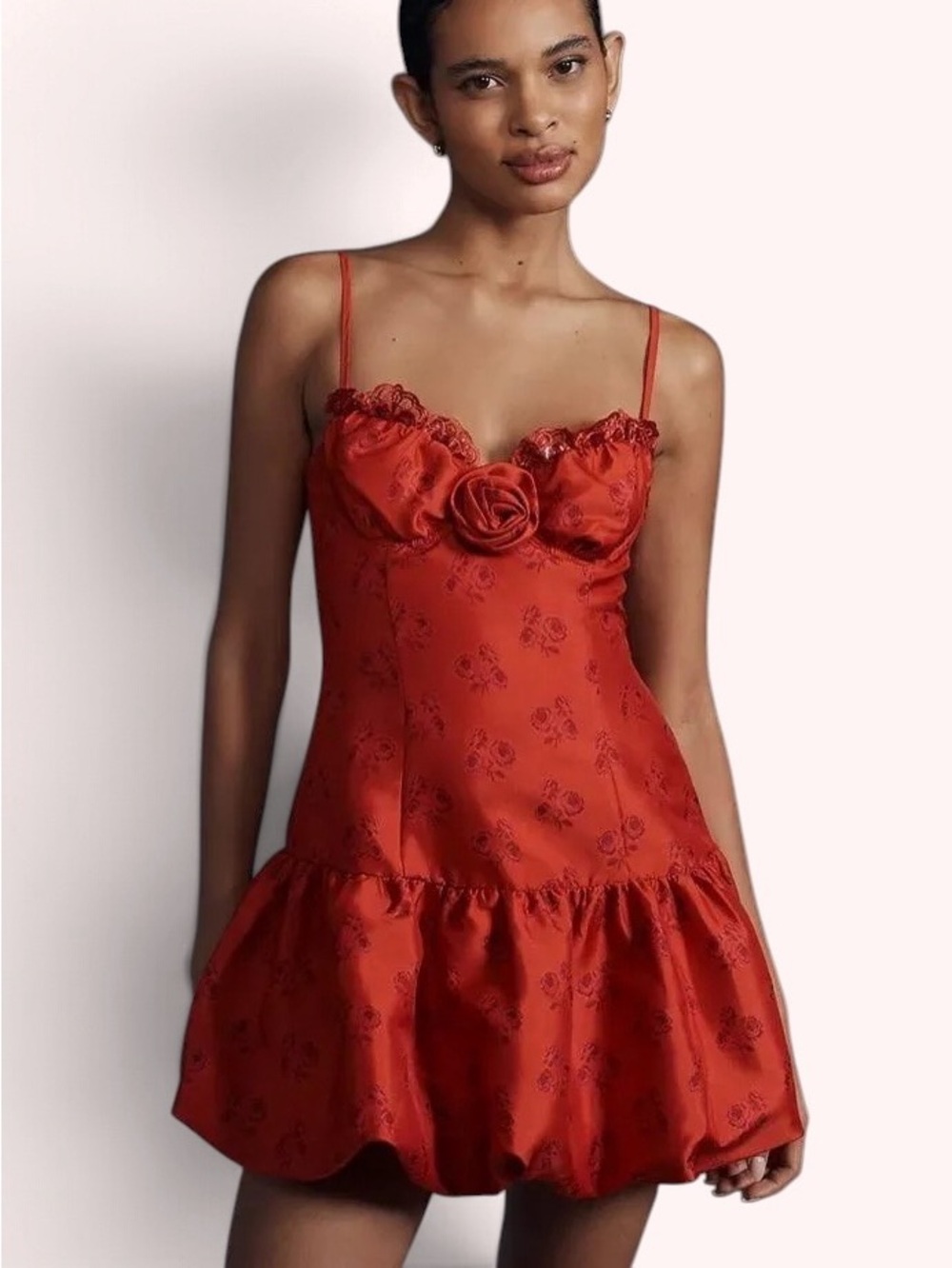 For Love & Lemons Annika Red Mini Dress S Bubble Hem Drop Waist